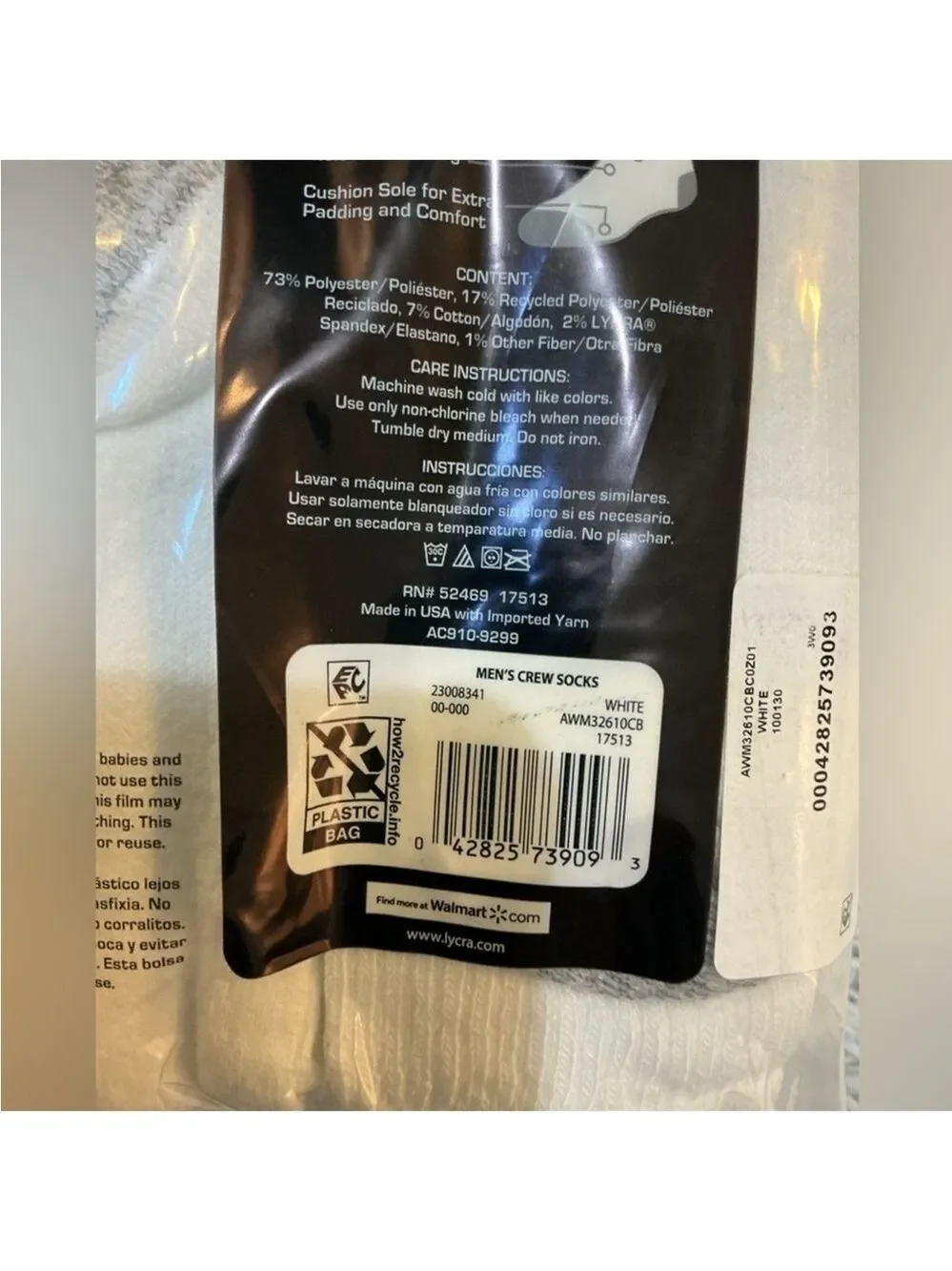 Athletic Works Men’s white crew socks shoe size 6-12 New
